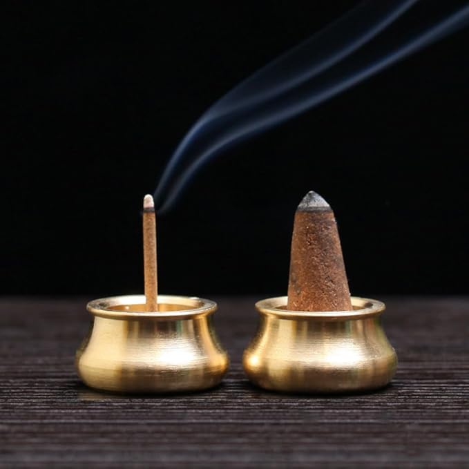 ZYAMY 6PCS Incense Holder Mini Cone Burner Brass Gold Chinese Indoor and Outdoor Decorative Metal Ash Collector 0.13 Inch Hole Diameter for Yoga Studio Meditation Buddhist Temple
