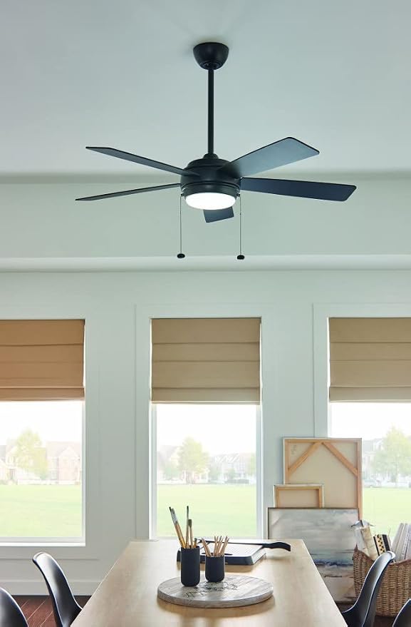 Kichler Starkk 52 in 5-Blade Ceiling Fan with LED Light, Modern Indoor Fan with Etched Cased Opal Glass in Polished Nickel, Reversible Silver and Walnut Blades, 330174PN