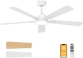 OPONL Ceiling Fan with Light, Ceiling fan with Light and Remote Control, Reversible, 6CCT, Dimmable, Noiseless, Ceiling Fan for Bedroom, Indoor/Outdoor Use, White, 52 inch, Classic
