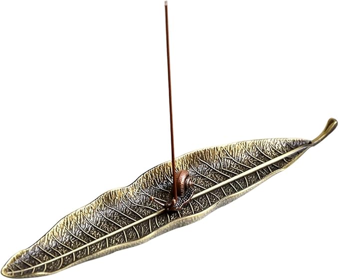 Leaf and Snail Incense Burner, Incense Holder Set Incense Ash Catcher, Incense Sticks Holder for Meditation Room, Yoga, Home, Office (Bronze)