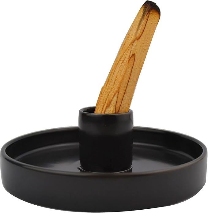 Palo Santo Stick Holder, Small Modern Palo Santo Holder, Ceramic Black Incense Holder for Wood Sticks, Candle Holder for Meditation Decor, Energy Cleansing&Healing, Cone Incense Holder
