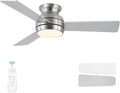 42 Inch Low Profile Ceiling Fan with Light, Brushed Nickel | Flush Mount,Remote Control,Reversible DC Motor,Wood Blades,6 Speed,3CCT Dimmable for Bedroom,Living Room