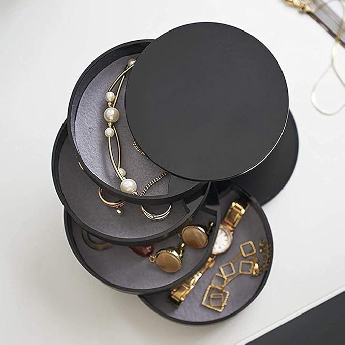 Jewelry Organizer Small Jewelry Storage Box 4-Layer Rotating Travel Jewelry Tray Holder for Women Bracelets Rings Bracelets Earrings (Black)