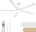 OPONL Ceiling Fan with Light, Ceiling fan with Light and Remote Control, Reversible, 6CCT, Dimmable, Noiseless, Ceiling Fan for Bedroom, Indoor/Outdoor Use, White, 52 inch, Modern