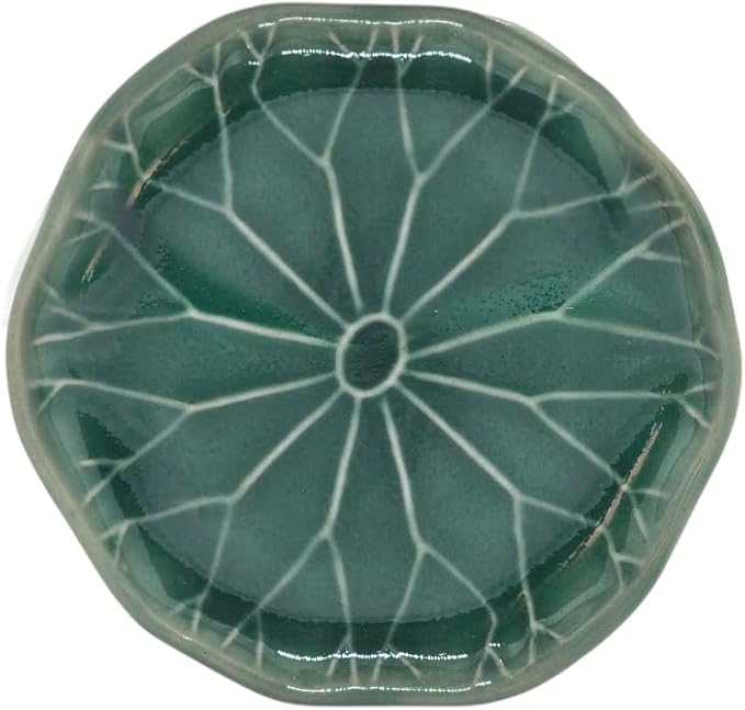 Tiny 4" Dark Green Lotus Leaf Shaped Tray - Handmade Ceramic Porcelain Decorative Plate Dish Catchall Miniature Container for Jewelry Personal Items Incense Holders Trays Décor Gifts