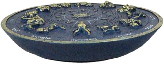 Ebros Gift Blue Ancient Greek Astrological Horoscopes Zodiac Constellations with Sun and Moon Decorative Incense Holder Burner Figurine 6.5" Diameter Home Aromatherapy Accessory