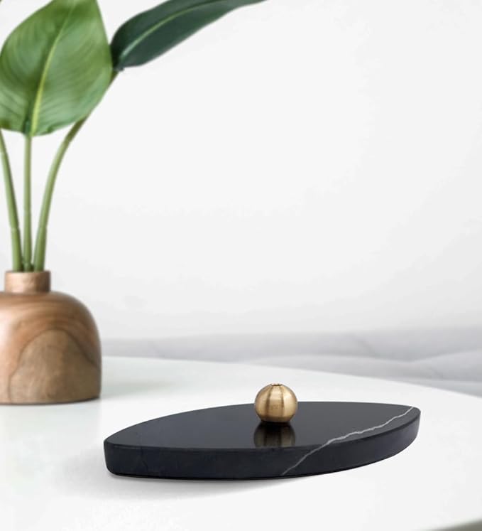Sermo Ovoid Marble Incense Holder Burner (Night - Black)