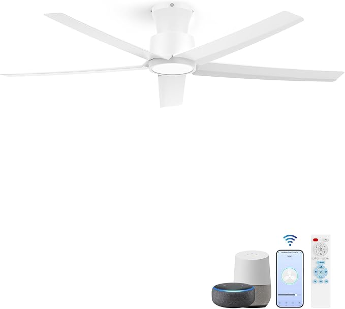 ocioc Smart Ceiling Fans with Lights,52 inch,Reversible Quiet DC Motor,Dimmable,White Ceiling Fan Compatible with Alexa Google home Indoor/Outdoor