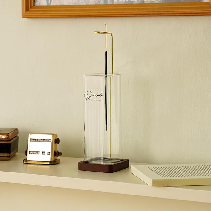 Incense Holder, Multi-Purpose Design Glass Incense Burner ash Catcher with Brass Incense Stick Holder for Home Decor Yoga Spa Madiation (Glass)