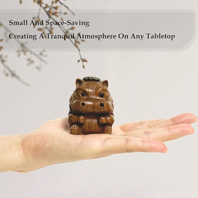 Wooden Hippo-shaped Incense Burner - Sandal Wood - Backflow Incense Holder - Desktop Ornament for Home Decoration