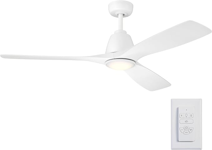 Kichler 54" Volos II 3 Blade Ceiling Fan in Matte White, With White Polycarbonate Lens, Matte White Blades, Easy-to-Install AC Motor, Downrod, 300054-MWH