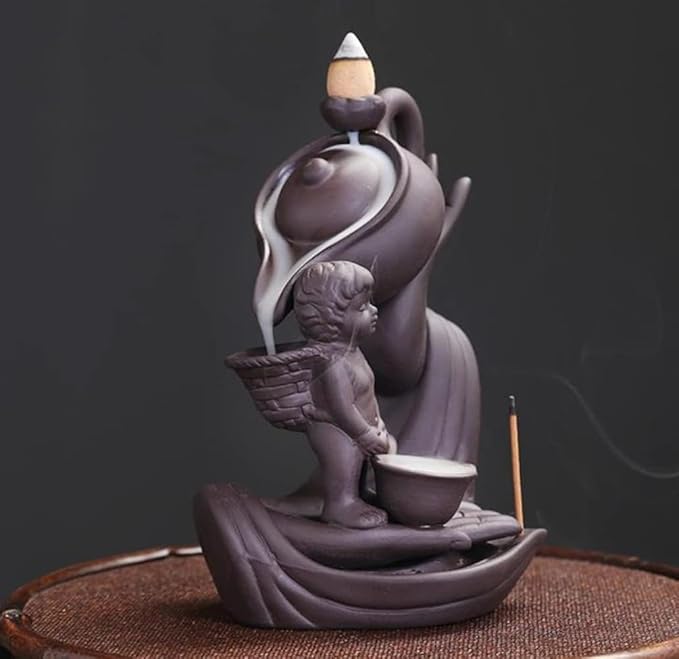 Buddha Hand Series Backflow Incense Burner Indoor Smoke Waterfall Incense Holder Creative Ceramic Incense Burner (Boy)