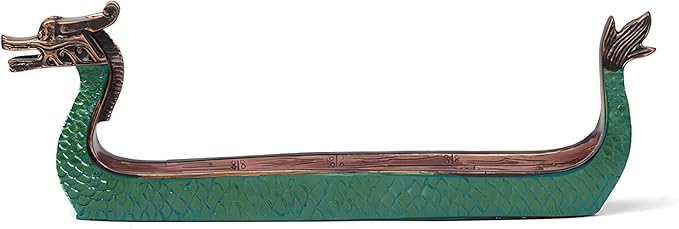 Comeon Retro Incense Burners Traditional Chinese Design Dragon Boat Incense Stick Holder Burner Hand Carved Carving Censer Ornaments (Green)