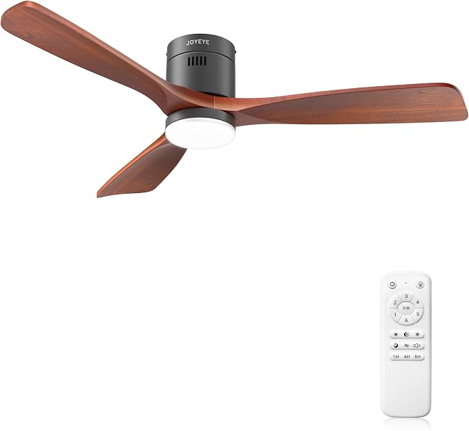 52 Inch Ceiling Fans with Lights and Remote, Solid Wood 3 Blade Modern Ceiling Fan, Quiet DC Motor, 6 Speeds, Dimmable LED, Timer, Indoor & Covered Outdoor Living Room, Bedroom, Patio (Darkwalnut)