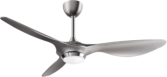 reiga Silver 52" Smart Ceiling Fan with Light, Quiet DC Bedroom 3 Blade Fan | Silent reversible motor, dimmable 3CCT LED light; remote/WiFi/voice control, 6&10in downrods, ETL certified for living room