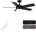 YUHAO 44 Inch Black Ceiling Fan with Light and Remote Control.Noiseless,Dimmable,3CCT,6 Speeds Reversible, DC Ceiling Fans for Indoor or Covered Outdoor Use.ETL Listed