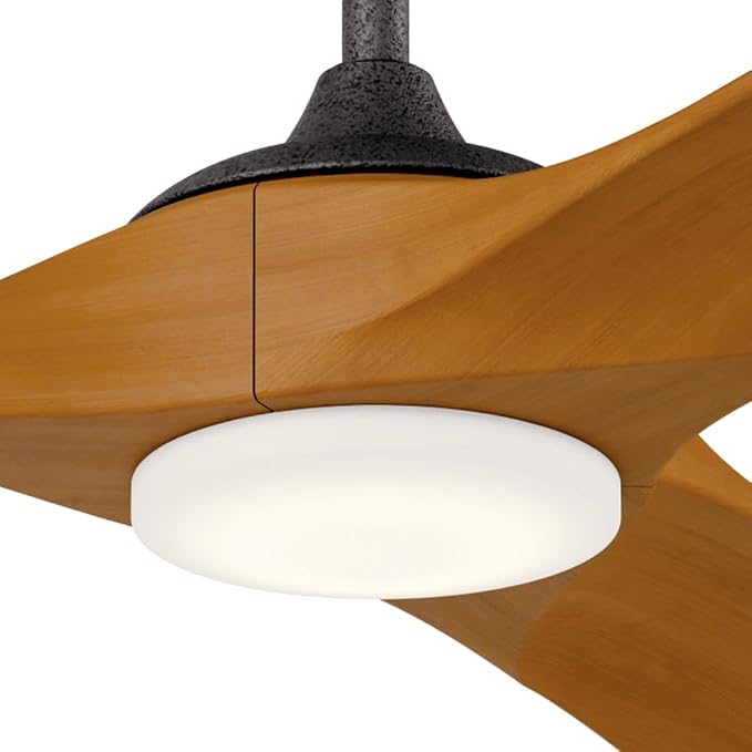 KICHLER Mylo 70 in Modern Ceiling Fan with Light and Remote Control, 6-Speed Indoor Outdoor Fan with Satin Etched Cased Opal Glass and Honey Maple Wood Blades in Anvil Iron, 310570AVI