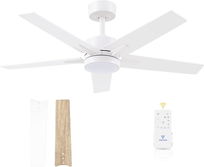 Ceiling Fan 42'' with Light: Matte White Fans with Remote Control - Quiet Reversible DC Motor - Light Memory Function & 3CCT Dimmable for Dining Room Bedroom