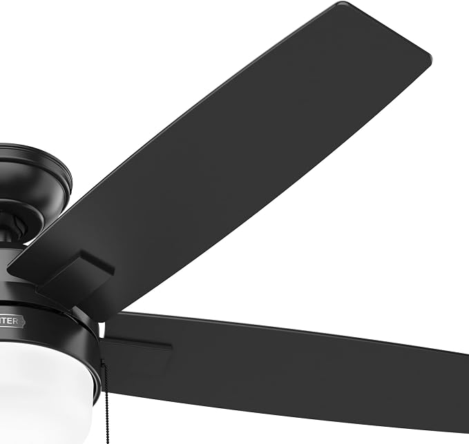 Hunter Anisten, Indoor, Ceiling Fan, with LED Light, 52 inch, Matte Black | Standard Mount, Pull Chain, 5 Blades, For Bedroom, Living Room, Includes Bulbs, 52485