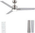 Newday 48 Inch Brushed Nickel Ceiling Fan with Light & Remote - Noiseless Reversible DC Motor, Dimmable 3CCT, 6-Speed with Timer, 3 Blades for Indoor/Covered Outdoor Use (ETL Listed)