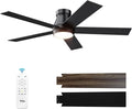 TCL 52" Ceiling Fan with Lights, Black Flush Mount Ceiling Fans with Remote Control, 6 Speeds DC Reversible, Dimmable, Noiseless, Low Profile Ceiling Fans for Bedroom