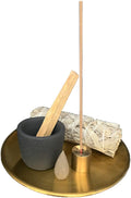 Multiple Function Incense Burner for Burning Palo Santo,Sage, Handcrafted Moon Surface Concrete Burner,Brass Incense Sticks & Cones Holder Steel Ash Catcher Yoga Meditation Gift Home Decor