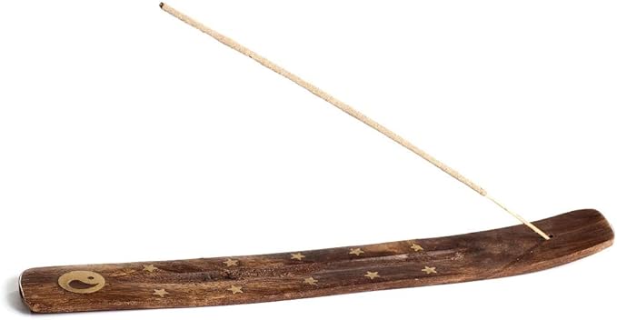 Incense Garden Wooden Incense Holder for Sticks with Inlays of Brass 10 inches Long Assorted Styles