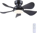 Kviflon 32 Inch Modern Ceiling Fans with Lights, Small Flush Mount Ceiling Fan with Light Remote Control, 5 Reversible 6 Speeds Curved Blades, 3 CCT Dimmable Lights for Kids Room Bedroom, Black
