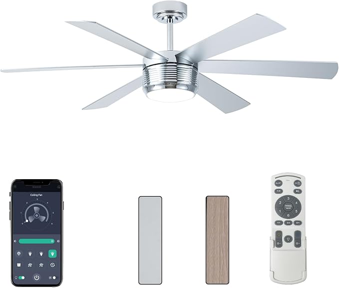 SHOWDI Nickel Ceiling Fans with Lights and Remote, Quick Installation, 56 in