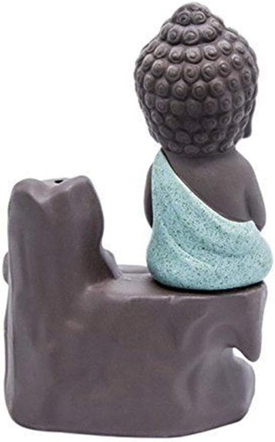 Incense Burner Smoke Waterfall Backflow Holder Ceramics Porcelain Buddha Little Monk Tower Cones Sticks Ash Catcher(Green)
