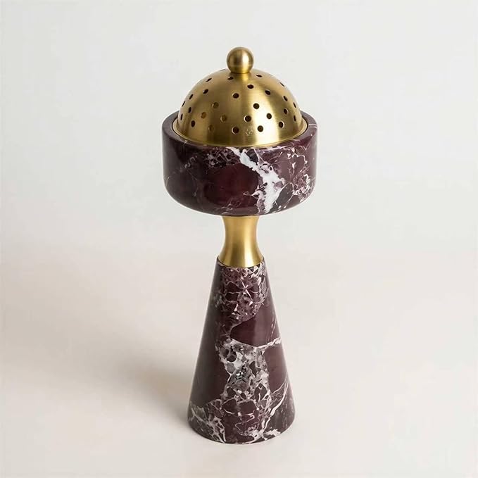 Sissi & yaya Marble Incense Burner with Brass Cover, 11 x 3.8 inches, Multi-Purpose Holder for Cones, Coils and Sticks (Dark Brown)