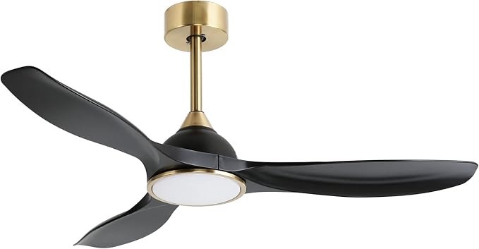 52 Inch High CFM Modern 3 Blade Black Gold Ceiling Fan with Lights Remote | Quiet DC Motor, 6 Speed, Indoor Living Room Bedroom Ceiling Fan
