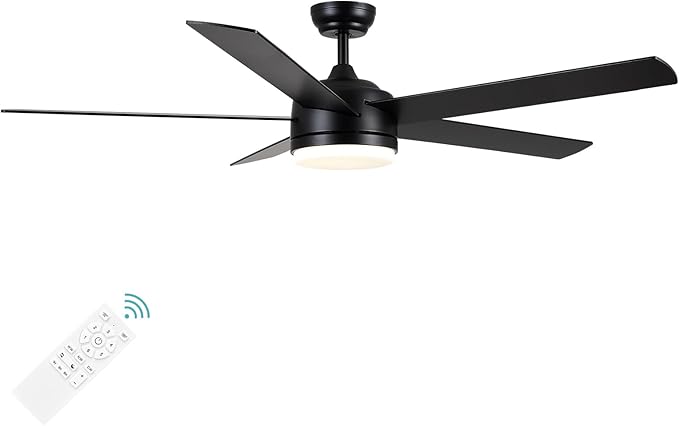 YUHAO 60 Inch Black Ceiling Fan with Light and Remote Control.Noiseless,Dimmable,3CCT,6 Speeds Reversible, DC Ceiling Fans for Indoor or Covered Outdoor Use.ETL Listed