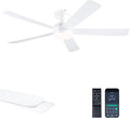 Ayaoty White Ceiling Fans with Lights, 46"- Flush Mount Ceiling Fan Light with ABS Blades Reversible, Low Profile, 3CCT Dimmable, Reversible, Fan Light for Indoor Modern Bedroom, Kitchen