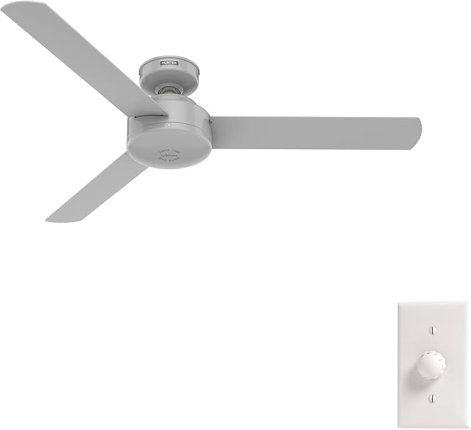 Hunter Presto, Indoor, Ceiling Fan, No Light, Modern, 52 inch, Dove Grey | Standard Mount, Wall Control, 3 Blades, For Bedroom, Living Room, Kitchen, 52383