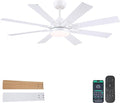 Kviflon 52 Inch Ceiling Fans with Lights, Modern White Ceiling fan with light for Bedroom Living Room Indoor Outdoor, Remote/APP Control, Reversible Quiet DC Motor, Dimmable LED, 8 Wooden Blades