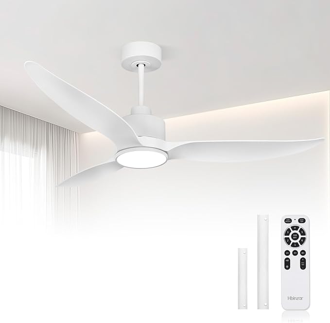 52 Inch Quiet White Ceiling Fan with Lights and Remote, Morden 3 Blades Large Airflow Ceiling Fan, Dimmable LED Light for Bedroom, Living Room