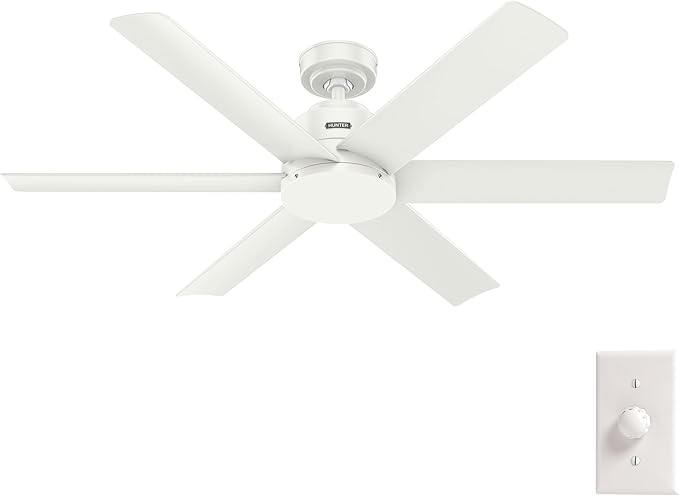 Hunter 52" Kennicott Indoor/Outdoor Ceiling Fan, Wall Control, Fresh White | SureSpeed high velocity airflow and no-light design suit covered patios, porches, bedrooms, or living rooms with easy setup.
