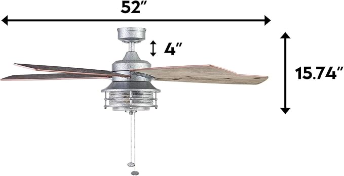 Honeywell Foxhaven Farmhouse 52 Inch Ceiling Fan with LED Light, Galvanized