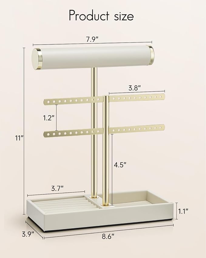 VLANDO 2 Tier Bracelet Holder Display, Leather Jewelry Holder Display for Women, Detachable Jewelry Stand for Bracelet, Necklace, Earrings, Rings - Beige