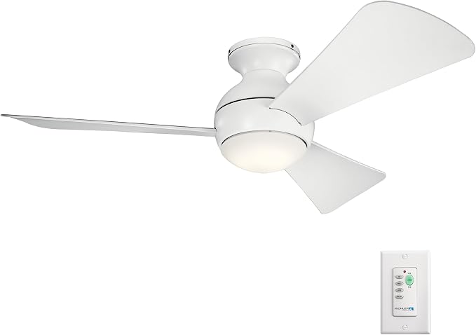 Kichler 330151MWH 44 Inch Sola Ceiling Fan LED, 3 Speed Wall Control Full Function, Matte White Finish with Matte White Blades