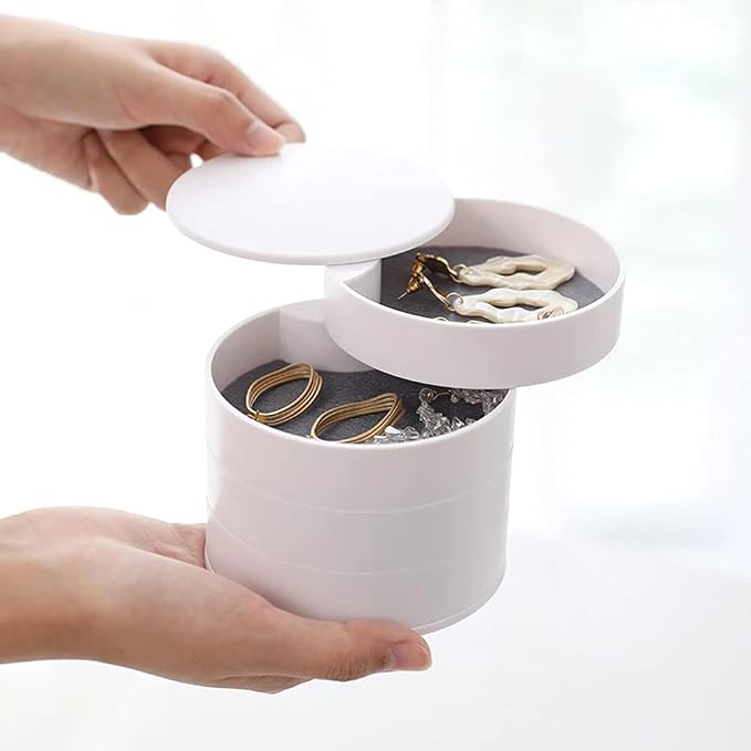 Jewelry Organizer Small Jewelry Storage Box 4-Layer Rotating Travel Jewelry Tray Holder for Women Bracelets Rings Bracelets Earrings (White)