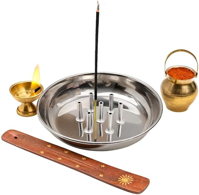 DBY Incense Stick Holder Plate Agarbatti Stand Stainless Steel Incense Holder with ash Catcher Plate (Pack of 1) Traditional Religious and Spiritual Use and Also for Ethnic Festival for Multipurpose