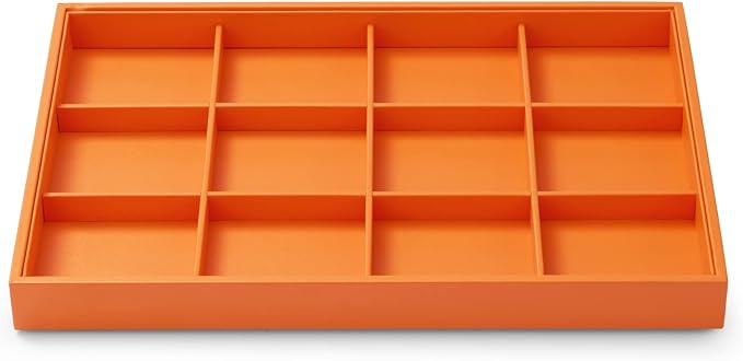 Oirlv Orange Leather Jewelry Tray 12-Grid | Orange Leather Exterior, Soft Microfiber Interior, 12 Grid Inserts, Vibrant Color, Versatile Storage for Jewelry