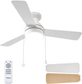 Passky Ceiling Fans with Lights, 42 inch Low Profile Ceiling Fan with Pull Chain and Remote Control, Flush Mount, Reversible, 5CCT, Dimmable, Noiseless, White Pull Cord Ceiling Fan for Bedroom