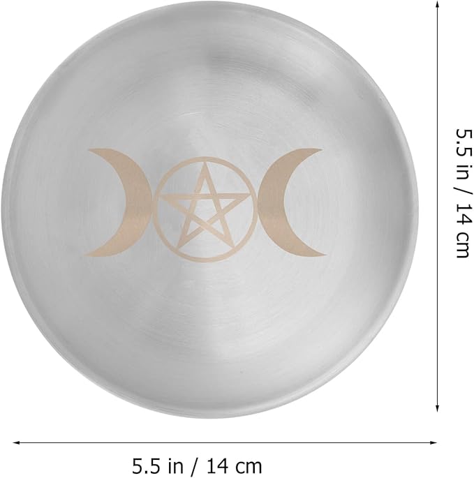 PRETYZOOM Altar Ritual Plate Dish Vintage Metal Offering Bowl Pentagram Moon Candle Holder Prayer Bowl Offering Plate Incense Burner Tray for Witchcraft Wiccan Tarot Supplies