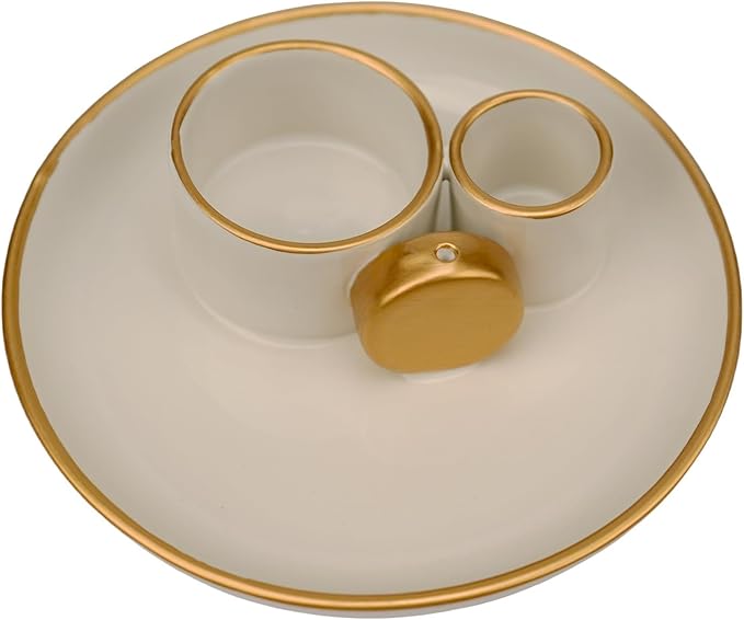 4 in 1 Incense Holder, Ceramic Incense Stick and Palo Santo Holder,Sage Holder for Burning- 4.25" Ceramic Ash Catcher Tray for Meditation and Yoga Room (White Golden)