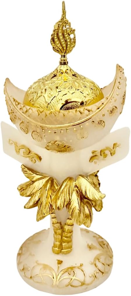 Premium Bakhoor Burner Gold/White – Elegant Decorative Incense Holder for Home & Ramadan Use (Flower Gold)