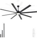 Minislak 84 lnch lndustrial Celing Fan with Light and Remote Control,Large Celing Fan with 8 Black Aluminum Blades,6 Speed Noiseless DC Motor,Wet Rated Indoor Outdoor Ceiling Fans for Patio,Exterior