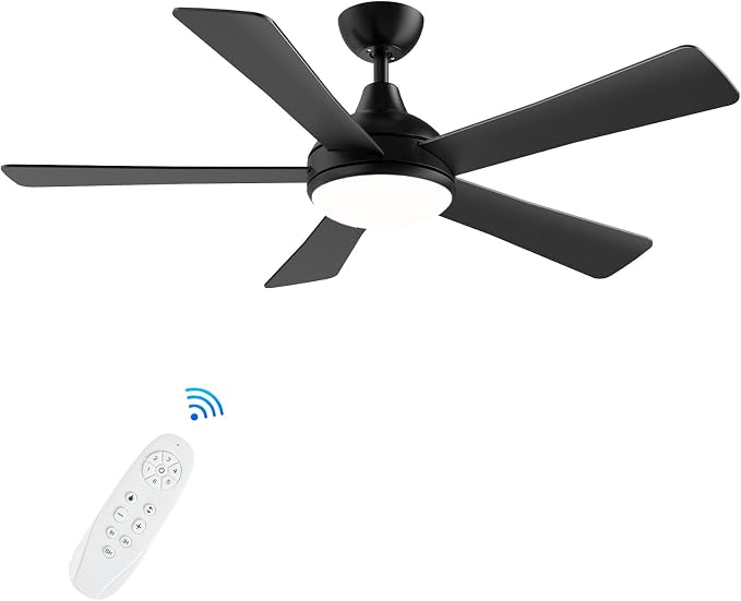 52 Inch Ceiling Fans with Lights and Remote - Black Ceiling Fan with Light, Quiet Reversible DC Motor, Dimmable Tri-Color LED, 5 Blades, Modern Indoor/Outdoor Ceiling Fans for Patios Bedroom